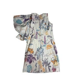 Isla & White Canto de Playa Tropical Print One Shoulder Ruched Mini Dress M